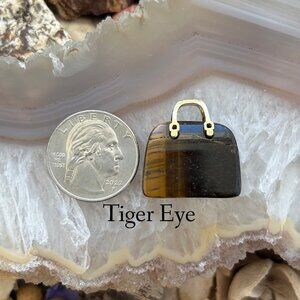 Tiger Eye Gemstone Crystal Purse - Crystal Handbag Pendant - Gemstone Carving
